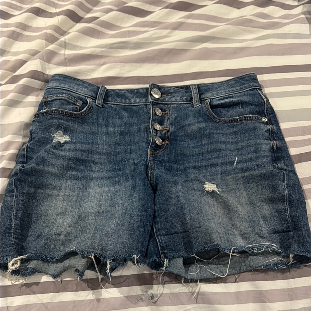 Maurices Blue Jean Shorts Distressed Mid-Length